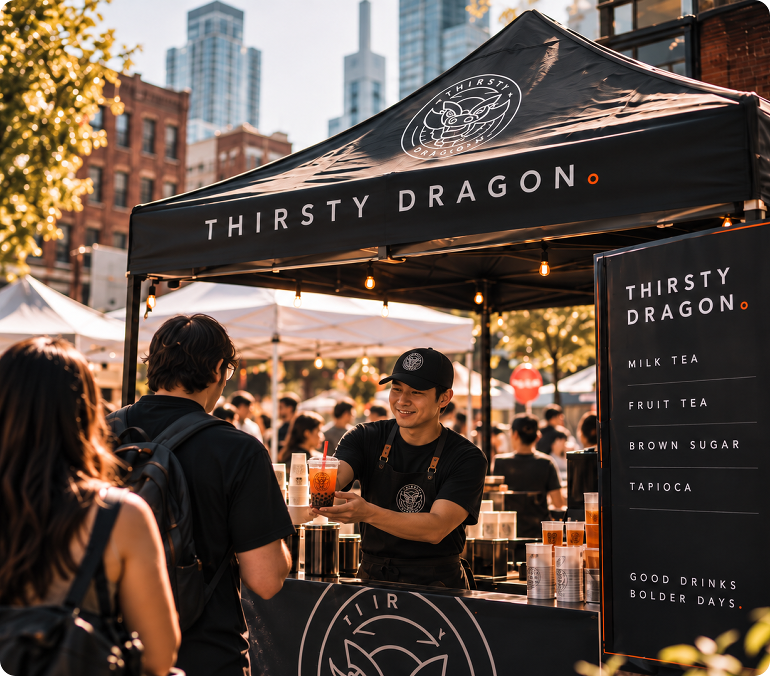 Thirsty Dragon booth at a farmers market