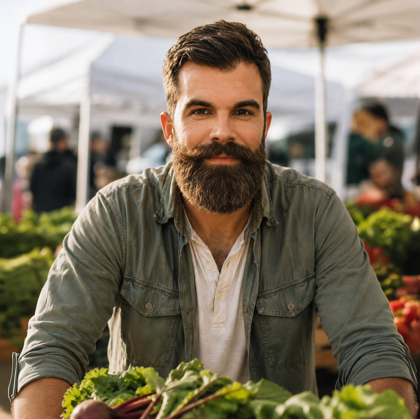 BoothBrand founder at a farmers market